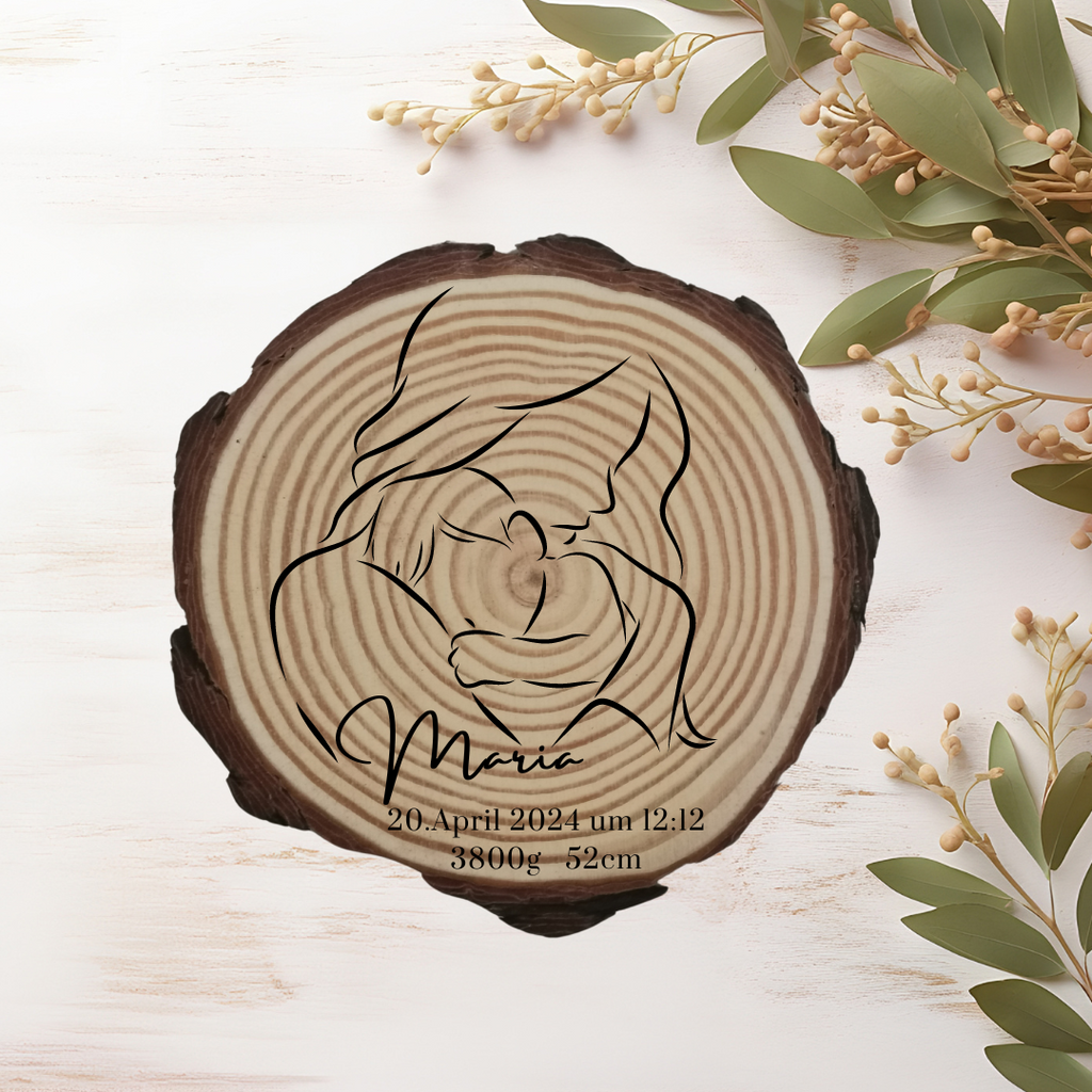 Gravierte Holzscheibe "Mama" – Geschenk aus Naturholz mit Spruch | Personalisiertes Muttertagsgeschenk | Deko für Mama