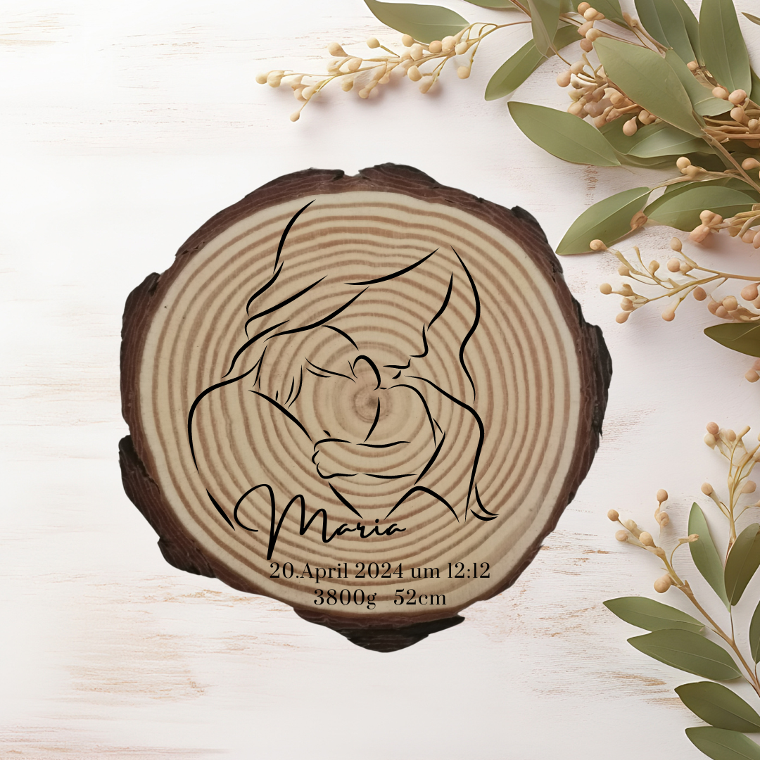 Gravierte Holzscheibe "Mama" – Geschenk aus Naturholz mit Spruch | Personalisiertes Muttertagsgeschenk | Deko für Mama