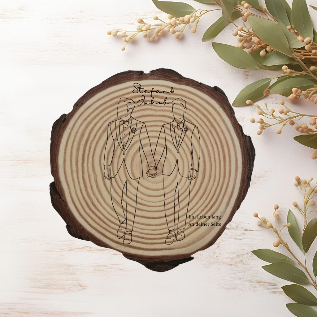 Gravierte Holzscheibe Hochzeit – personalisiert mit Namen & Datum – rustikale Hochzeitsdeko – Geschenk für Brautpaar – Ringträger Holz