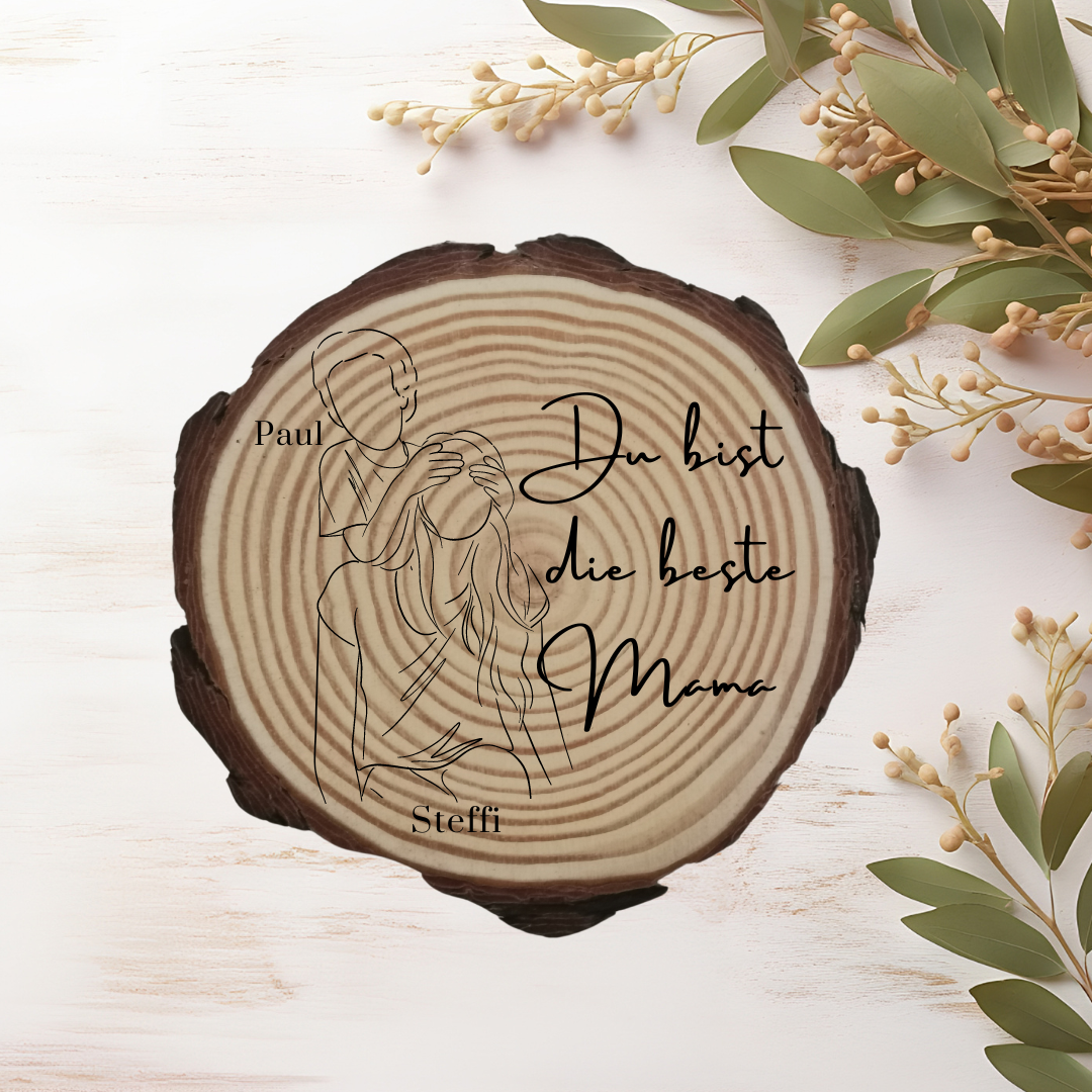 Gravierte Holzscheibe "Mama" – Geschenk aus Naturholz mit Spruch | Personalisiertes Muttertagsgeschenk | Deko für Mama