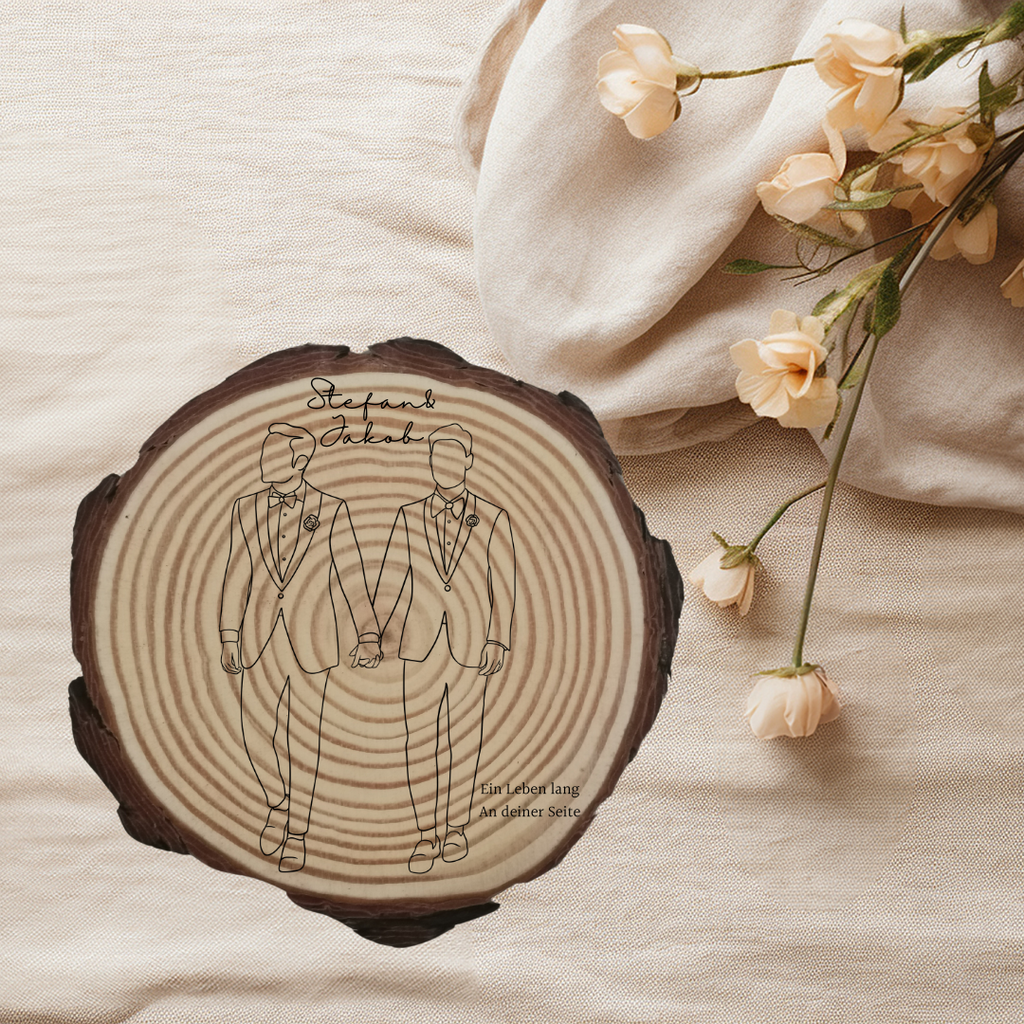 Gravierte Holzscheibe Hochzeit – personalisiert mit Namen & Datum – rustikale Hochzeitsdeko – Geschenk für Brautpaar – Ringträger Holz