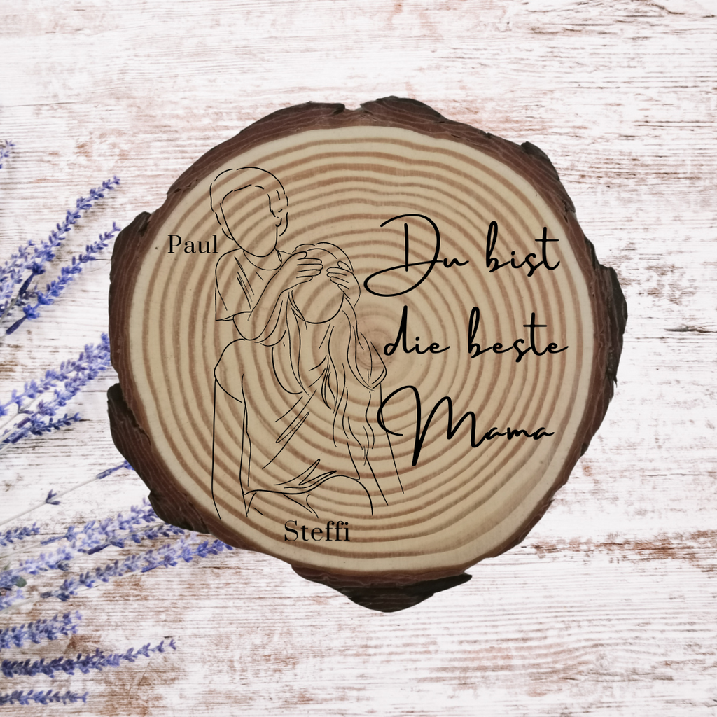 Gravierte Holzscheibe "Mama" – Geschenk aus Naturholz mit Spruch | Personalisiertes Muttertagsgeschenk | Deko für Mama