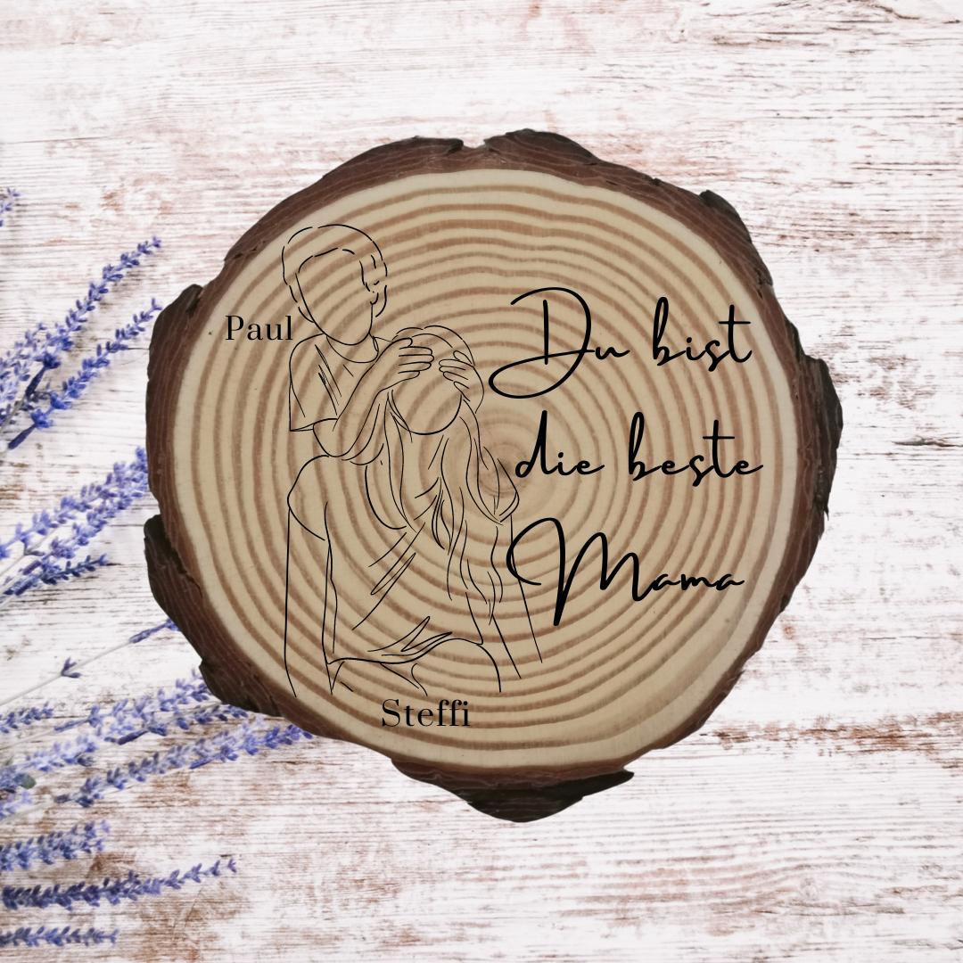 Gravierte Holzscheibe "Mama" – Geschenk aus Naturholz mit Spruch | Personalisiertes Muttertagsgeschenk | Deko für Mama