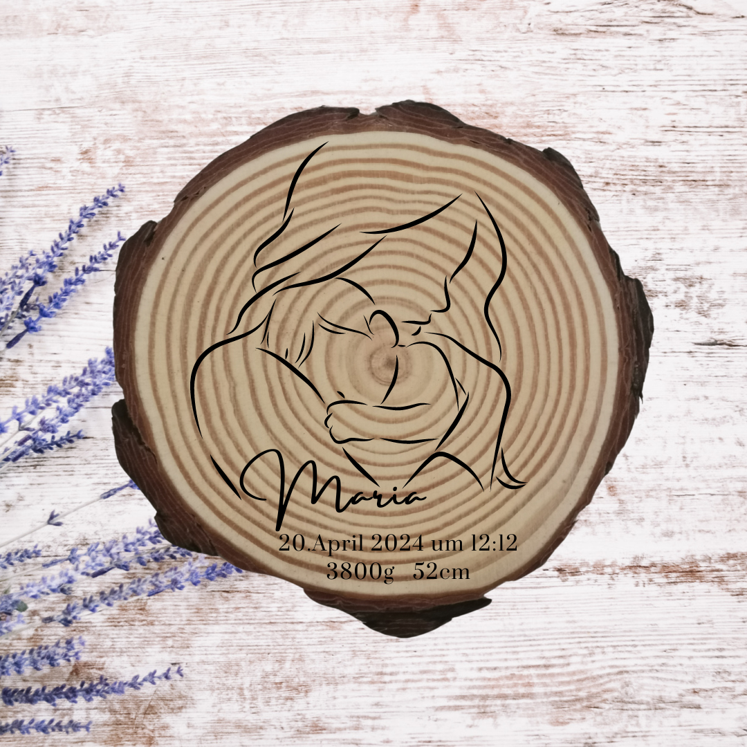 Gravierte Holzscheibe "Mama" – Geschenk aus Naturholz mit Spruch | Personalisiertes Muttertagsgeschenk | Deko für Mama