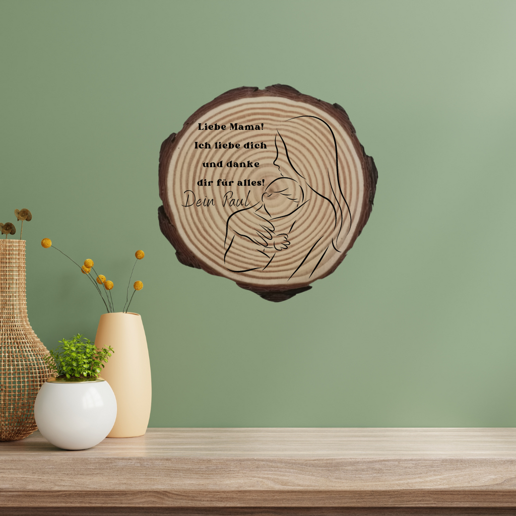 Gravierte Holzscheibe "Mama" – Geschenk aus Naturholz mit Spruch | Personalisiertes Muttertagsgeschenk | Deko für Mama