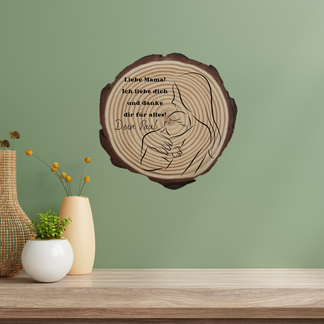Gravierte Holzscheibe "Mama" – Geschenk aus Naturholz mit Spruch | Personalisiertes Muttertagsgeschenk | Deko für Mama