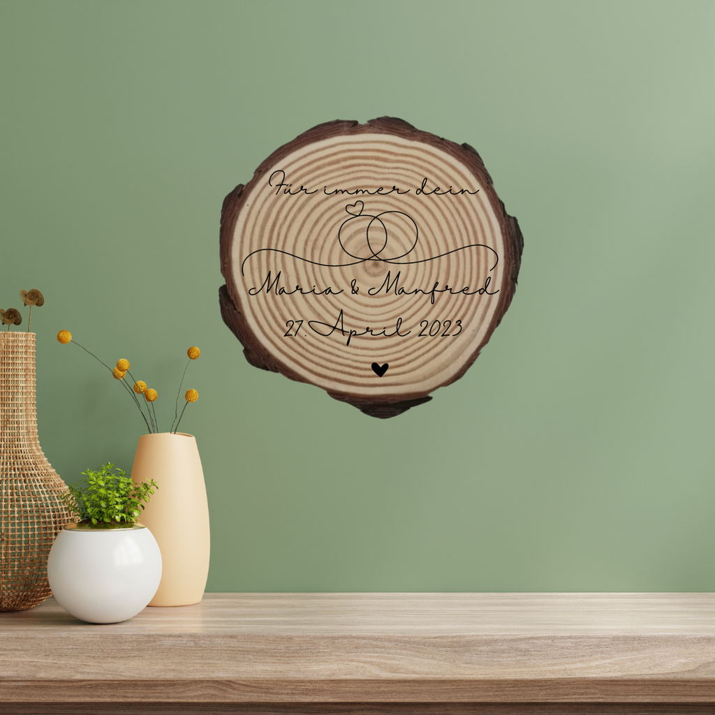 Gravierte Holzscheibe Hochzeit – personalisiert mit Namen & Datum – rustikale Hochzeitsdeko – Geschenk für Brautpaar – Ringträger Holz