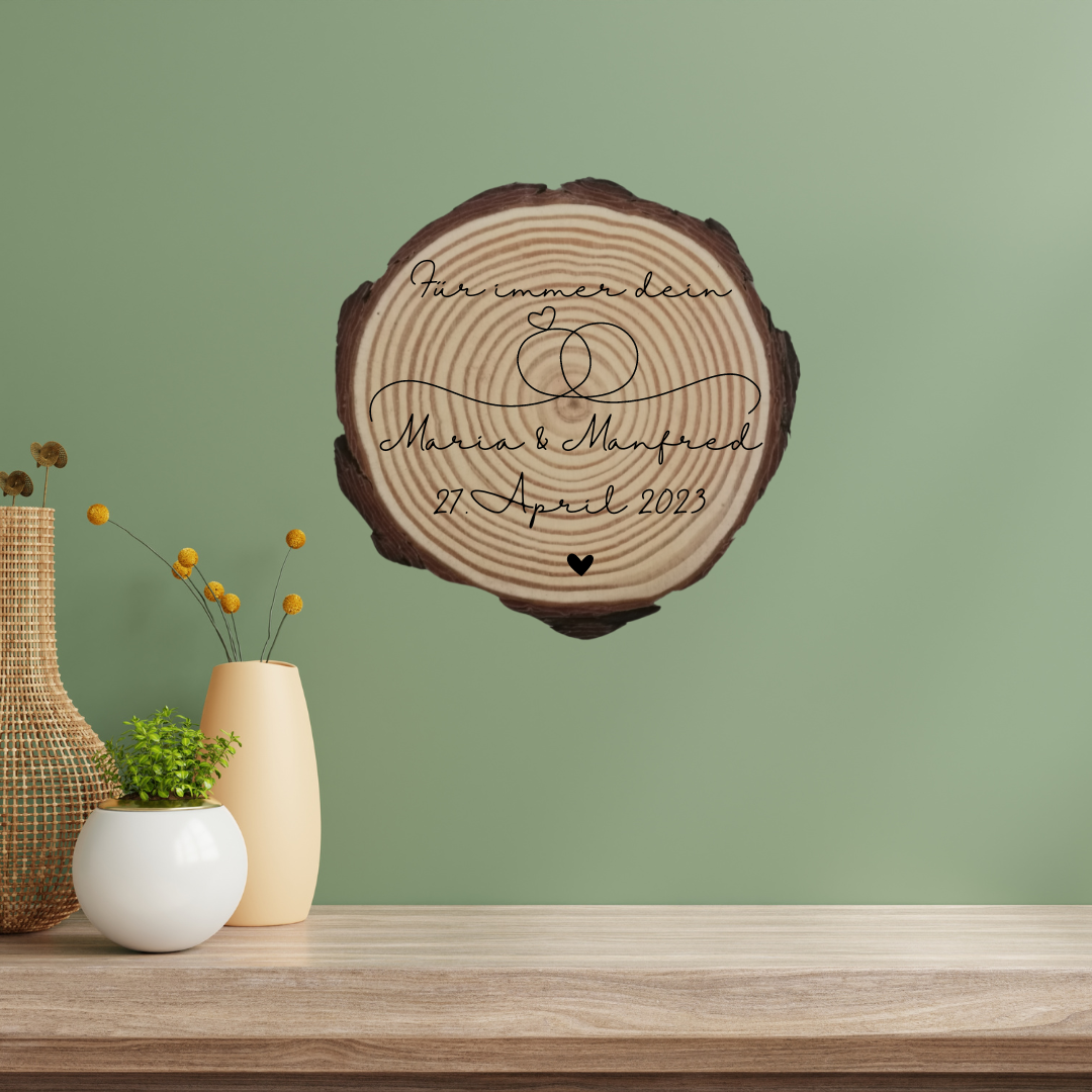 Gravierte Holzscheibe Hochzeit – personalisiert mit Namen & Datum – rustikale Hochzeitsdeko – Geschenk für Brautpaar – Ringträger Holz
