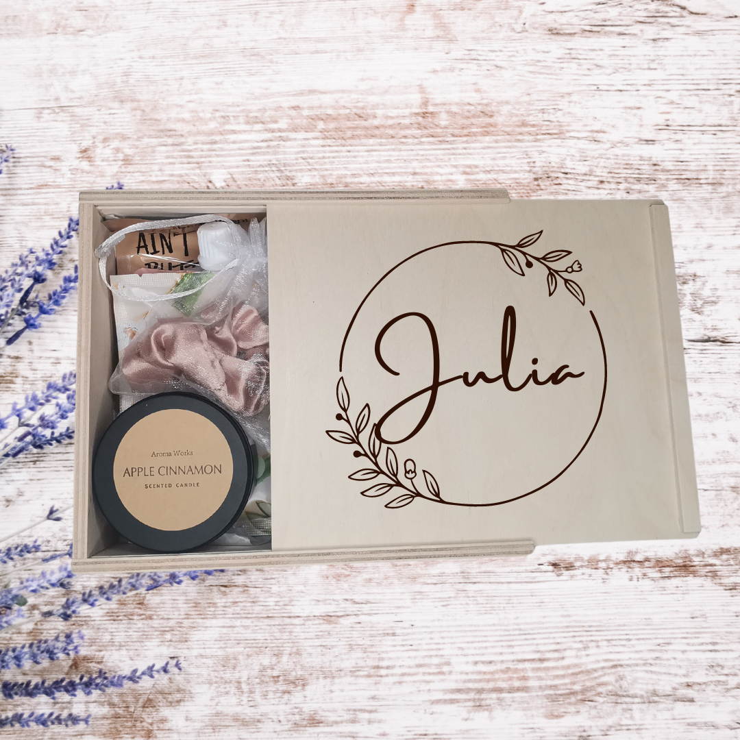 Beauty Geschenkbox aus Holz – gefüllte Wellnessbox – Geschenk für Frauen – personalisierte Spa Box – Selfcare Set – Geschenkidee