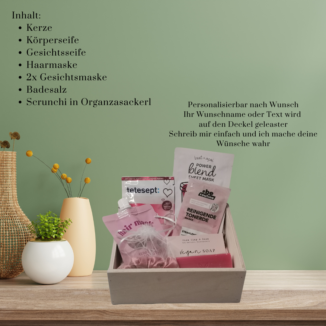 Beauty Geschenkbox aus Holz – gefüllte Wellnessbox – Geschenk für Frauen – personalisierte Spa Box – Selfcare Set – Geschenkidee
