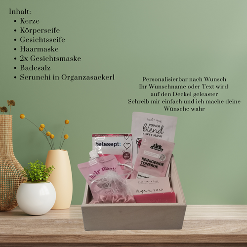 Beauty Geschenkbox aus Holz – gefüllte Wellnessbox – Geschenk für Frauen – personalisierte Spa Box – Selfcare Set – Geschenkidee