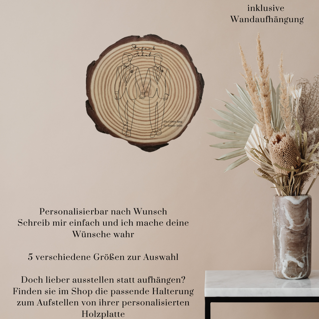 Gravierte Holzscheibe Hochzeit – personalisiert mit Namen & Datum – rustikale Hochzeitsdeko – Geschenk für Brautpaar – Ringträger Holz