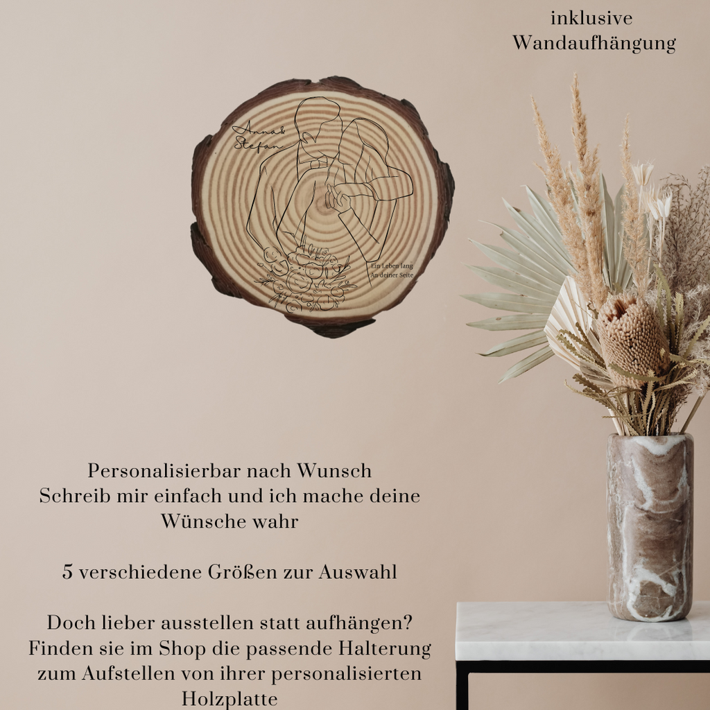 Gravierte Holzscheibe Hochzeit – personalisiert mit Namen & Datum – rustikale Hochzeitsdeko – Geschenk für Brautpaar – Ringträger Holz