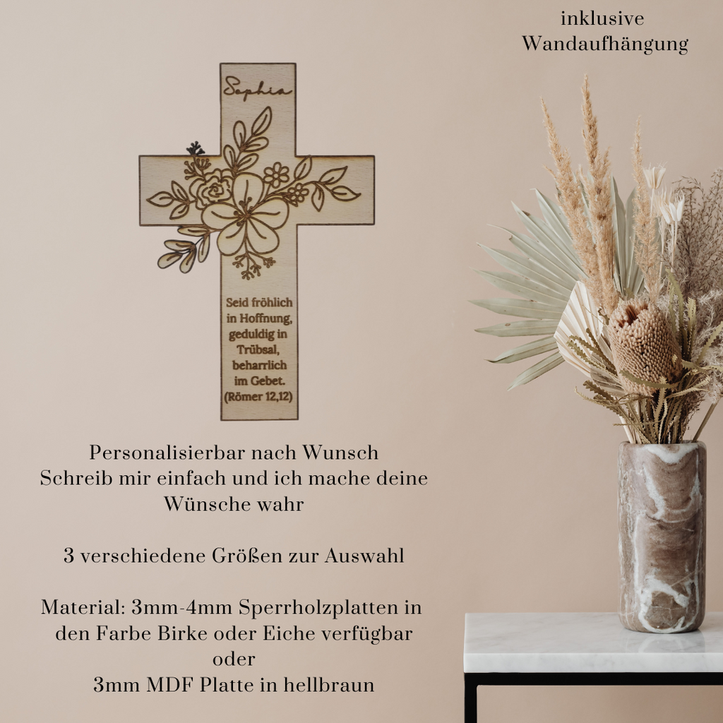 Personalisiertes Holzkreuz zur Taufe – Taufgeschenk mit Namen & Datum – Geschenk zur Geburt, Tauferinnerung, christliches Kinderzimmer-Deko
