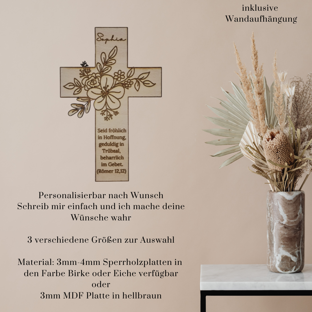 Personalisiertes Holzkreuz zur Taufe – Taufgeschenk mit Namen & Datum – Geschenk zur Geburt, Tauferinnerung, christliches Kinderzimmer-Deko