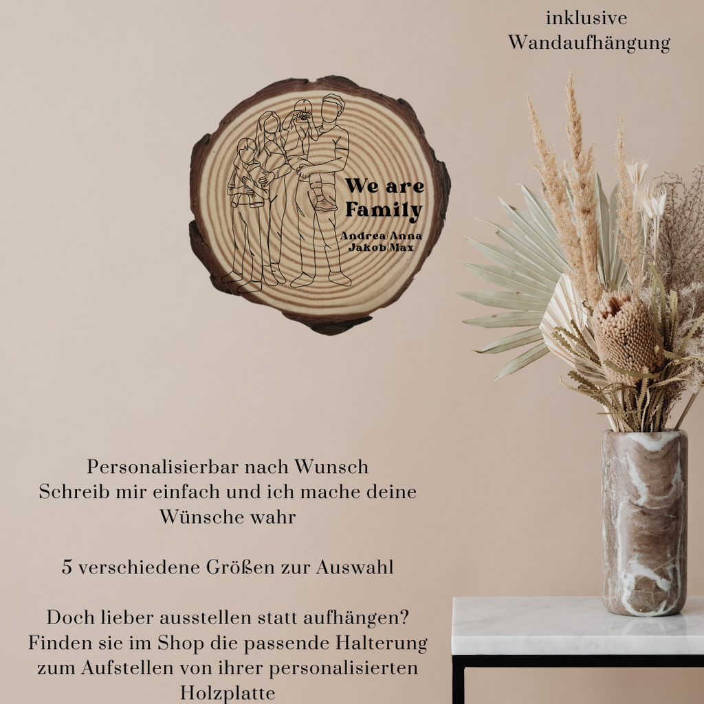 Gravierte Holzscheibe Familie – personalisiertes Familiengeschenk mit Namen & Datum – rustikale Deko für Zuhause – Familienbaum Holzscheibe