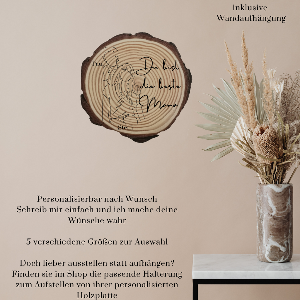 Gravierte Holzscheibe "Mama" – Geschenk aus Naturholz mit Spruch | Personalisiertes Muttertagsgeschenk | Deko für Mama