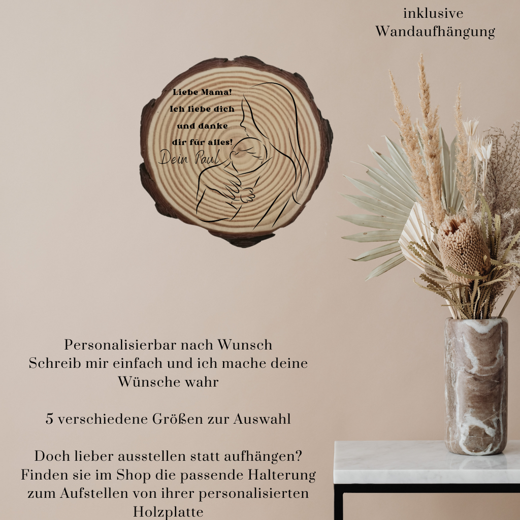 Gravierte Holzscheibe "Mama" – Geschenk aus Naturholz mit Spruch | Personalisiertes Muttertagsgeschenk | Deko für Mama