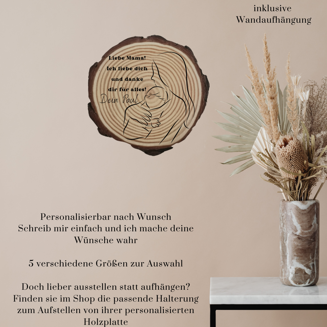 Gravierte Holzscheibe "Mama" – Geschenk aus Naturholz mit Spruch | Personalisiertes Muttertagsgeschenk | Deko für Mama