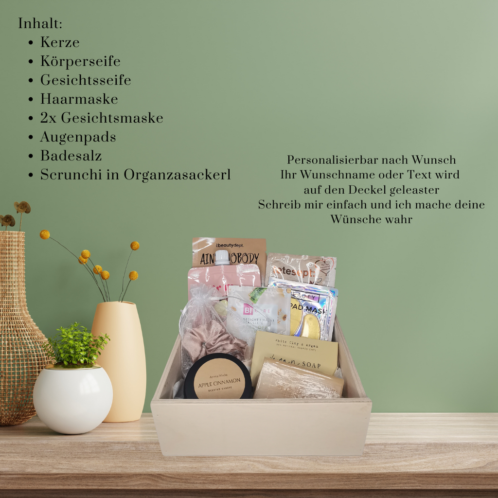 Beauty Geschenkbox aus Holz – gefüllte Wellnessbox – Geschenk für Frauen – personalisierte Spa Box – Selfcare Set – Geschenkidee