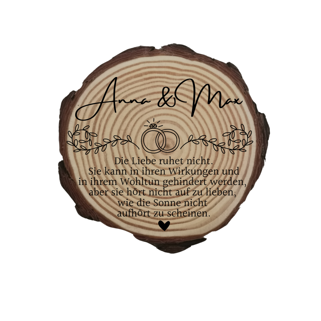 Gravierte Holzscheibe Hochzeit – personalisiert mit Namen & Datum – rustikale Hochzeitsdeko – Geschenk für Brautpaar – Ringträger Holz