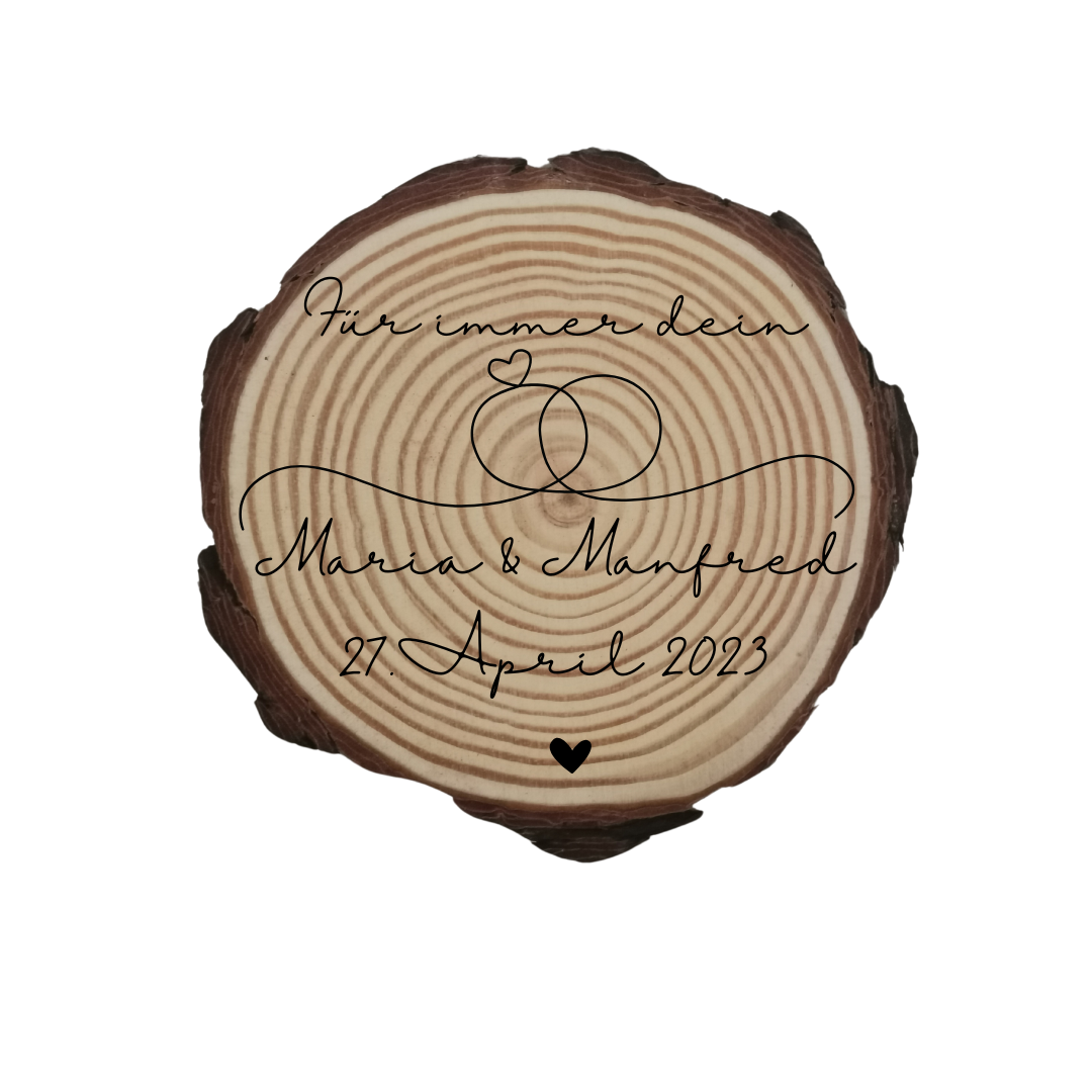 Gravierte Holzscheibe Hochzeit – personalisiert mit Namen & Datum – rustikale Hochzeitsdeko – Geschenk für Brautpaar – Ringträger Holz