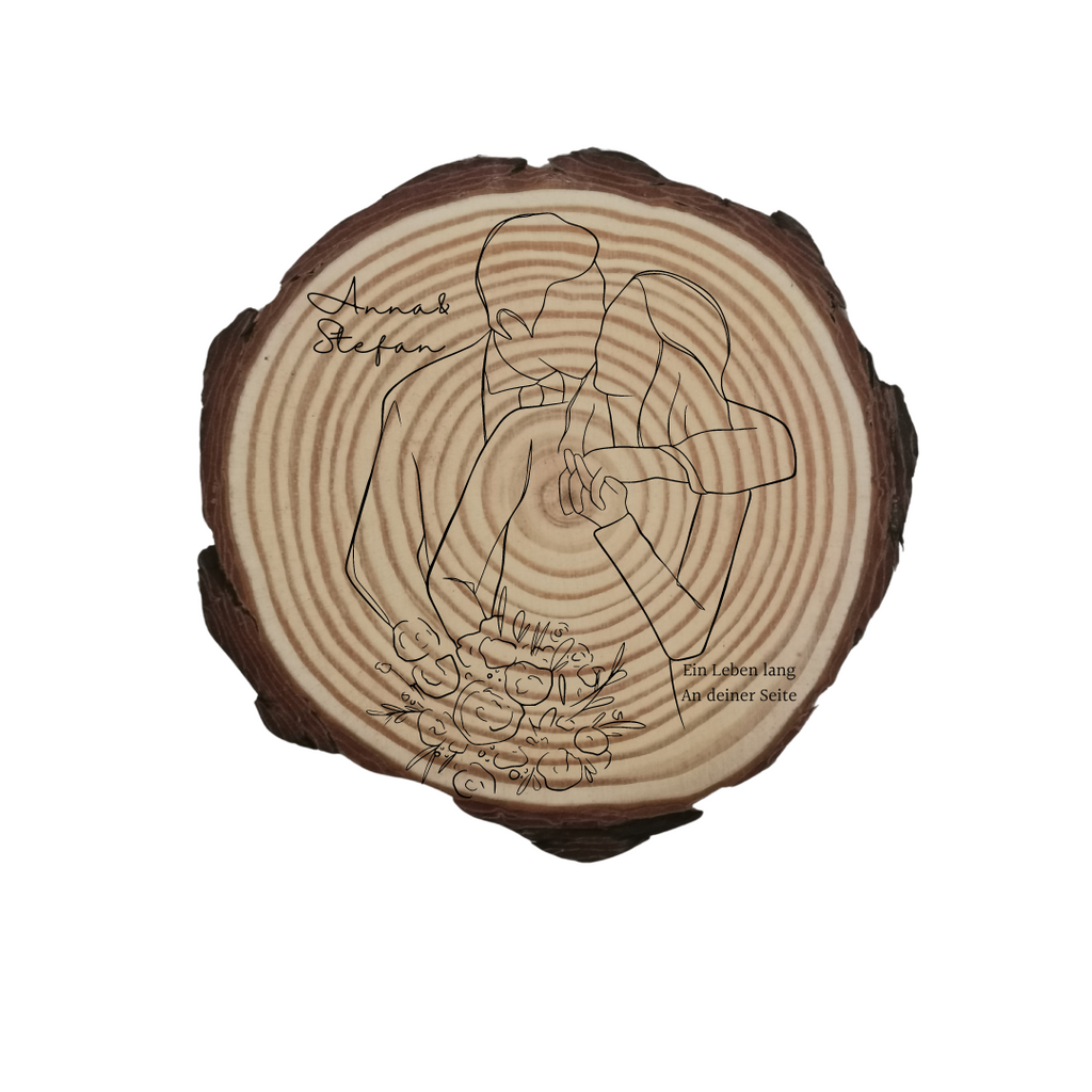 Gravierte Holzscheibe Hochzeit – personalisiert mit Namen & Datum – rustikale Hochzeitsdeko – Geschenk für Brautpaar – Ringträger Holz
