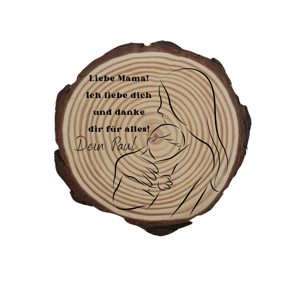 Gravierte Holzscheibe "Mama" – Geschenk aus Naturholz mit Spruch | Personalisiertes Muttertagsgeschenk | Deko für Mama