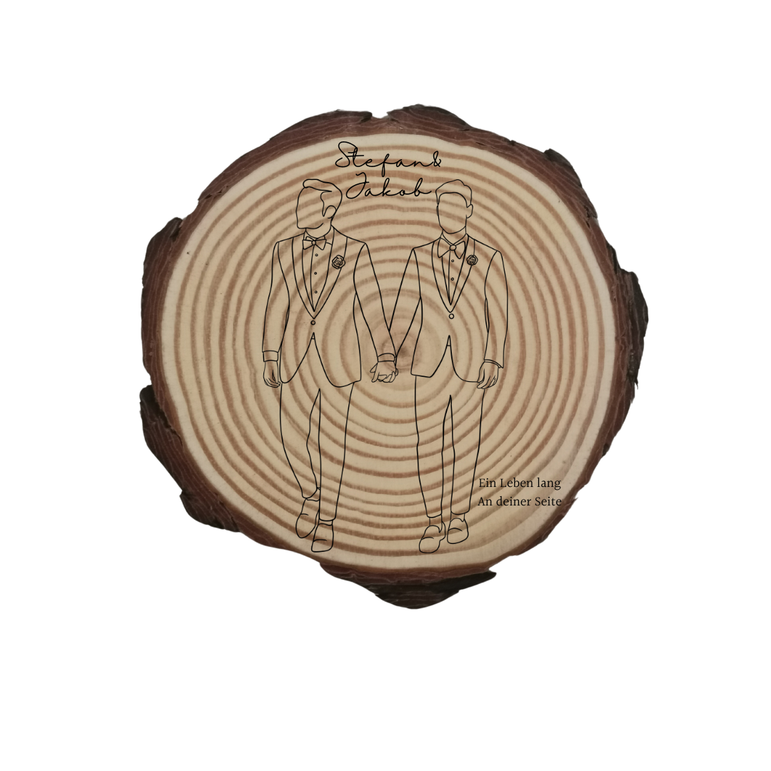 Gravierte Holzscheibe Hochzeit – personalisiert mit Namen & Datum – rustikale Hochzeitsdeko – Geschenk für Brautpaar – Ringträger Holz