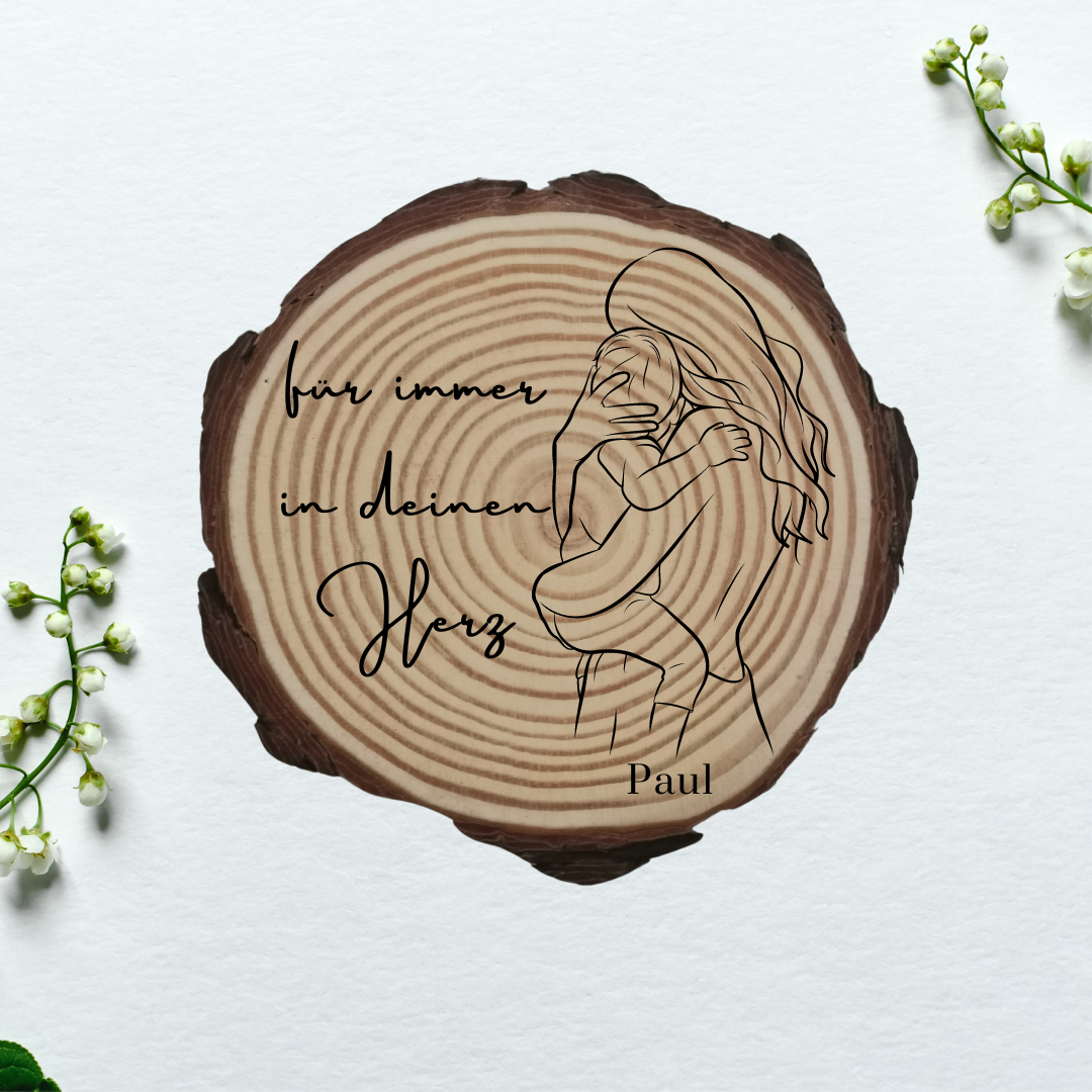 Gravierte Holzscheibe "Mama" – Geschenk aus Naturholz mit Spruch | Personalisiertes Muttertagsgeschenk | Deko für Mama