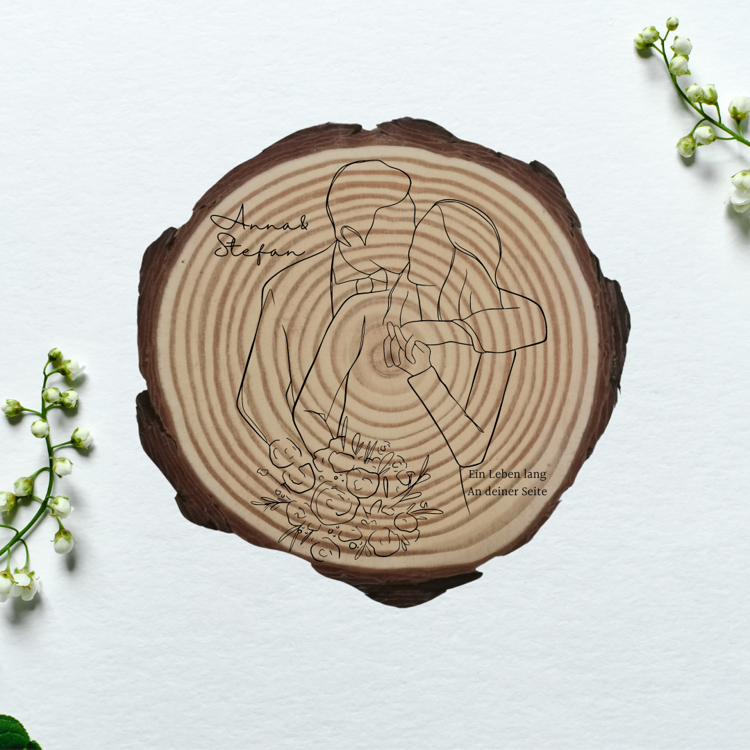 Gravierte Holzscheibe Hochzeit – personalisiert mit Namen & Datum – rustikale Hochzeitsdeko – Geschenk für Brautpaar – Ringträger Holz