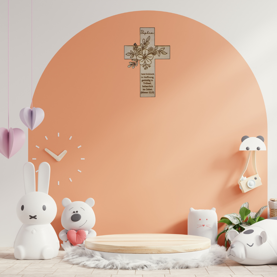 Personalisiertes Holzkreuz zur Taufe – Taufgeschenk mit Namen & Datum – Geschenk zur Geburt, Tauferinnerung, christliches Kinderzimmer-Deko