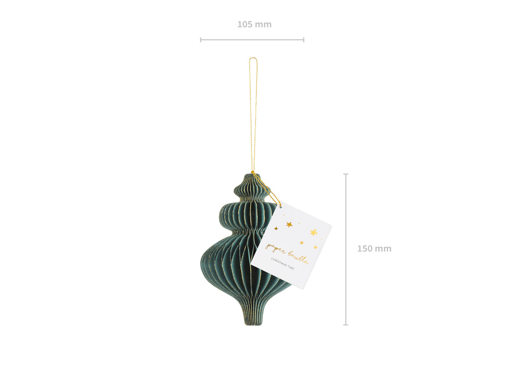Waben‑Papierornament „Sopelek“ – Flaschengrün, 10 × 15 cm | Honeycomb Hängedeko für Weihnachten, Party & Zuhause
