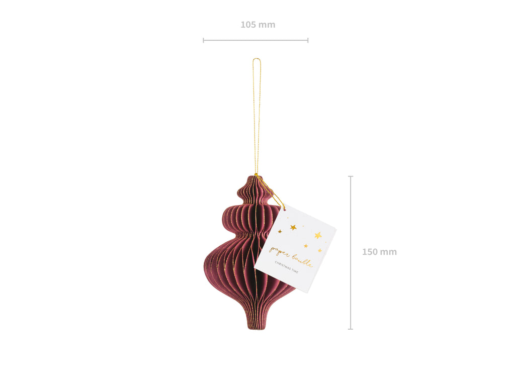 Eiszapfen-Wabenkugel aus Papier 10 × 15 cm - bordeauxrote Hängedeko für Weihnachten, Hochzeit und Winterparty