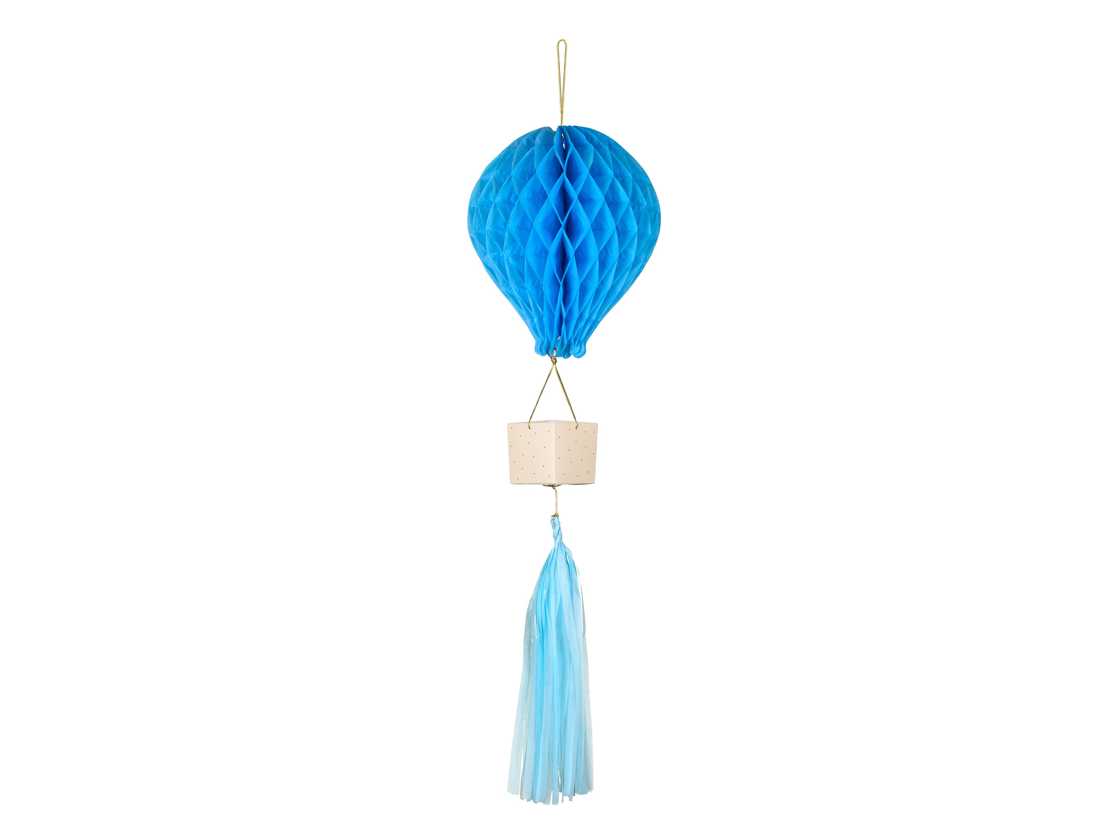 Seidenpapier-Dekoration Heißluftballon Blau - DIY Hängedeko für Babyshower, Kinderzimmer & Taufe | Wabenballon mit Korb und Quaste