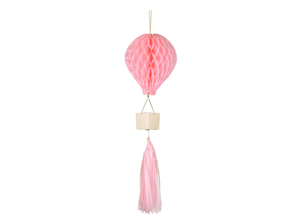 Seidenpapier-Dekoration Heißluftballon Rosa - DIY Hängedeko für Babyshower, Taufe & Kinderzimmer | Wabenballon mit Korb und Quaste