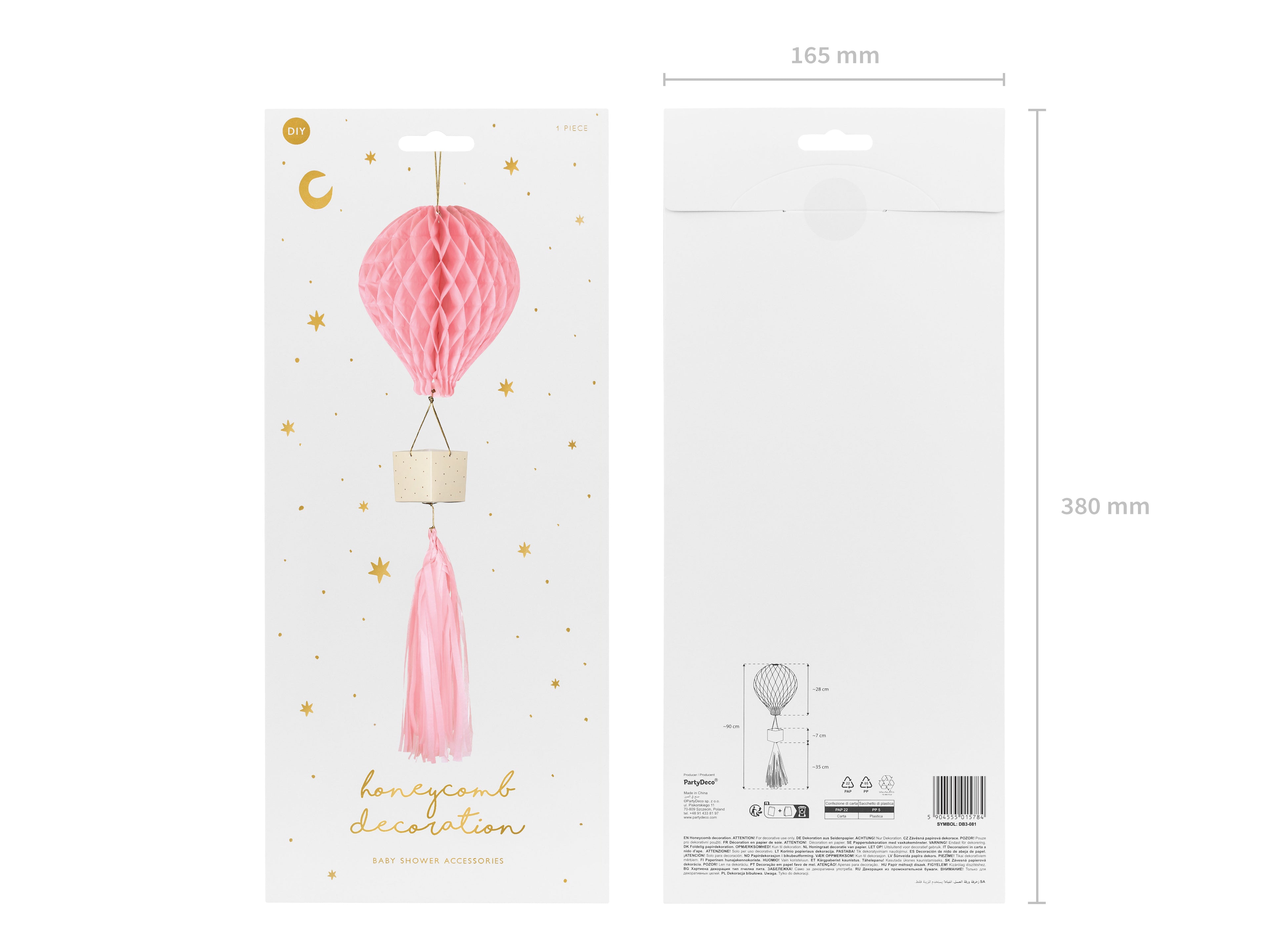 Seidenpapier-Dekoration Heißluftballon Rosa - DIY Hängedeko für Babyshower, Taufe & Kinderzimmer | Wabenballon mit Korb und Quaste