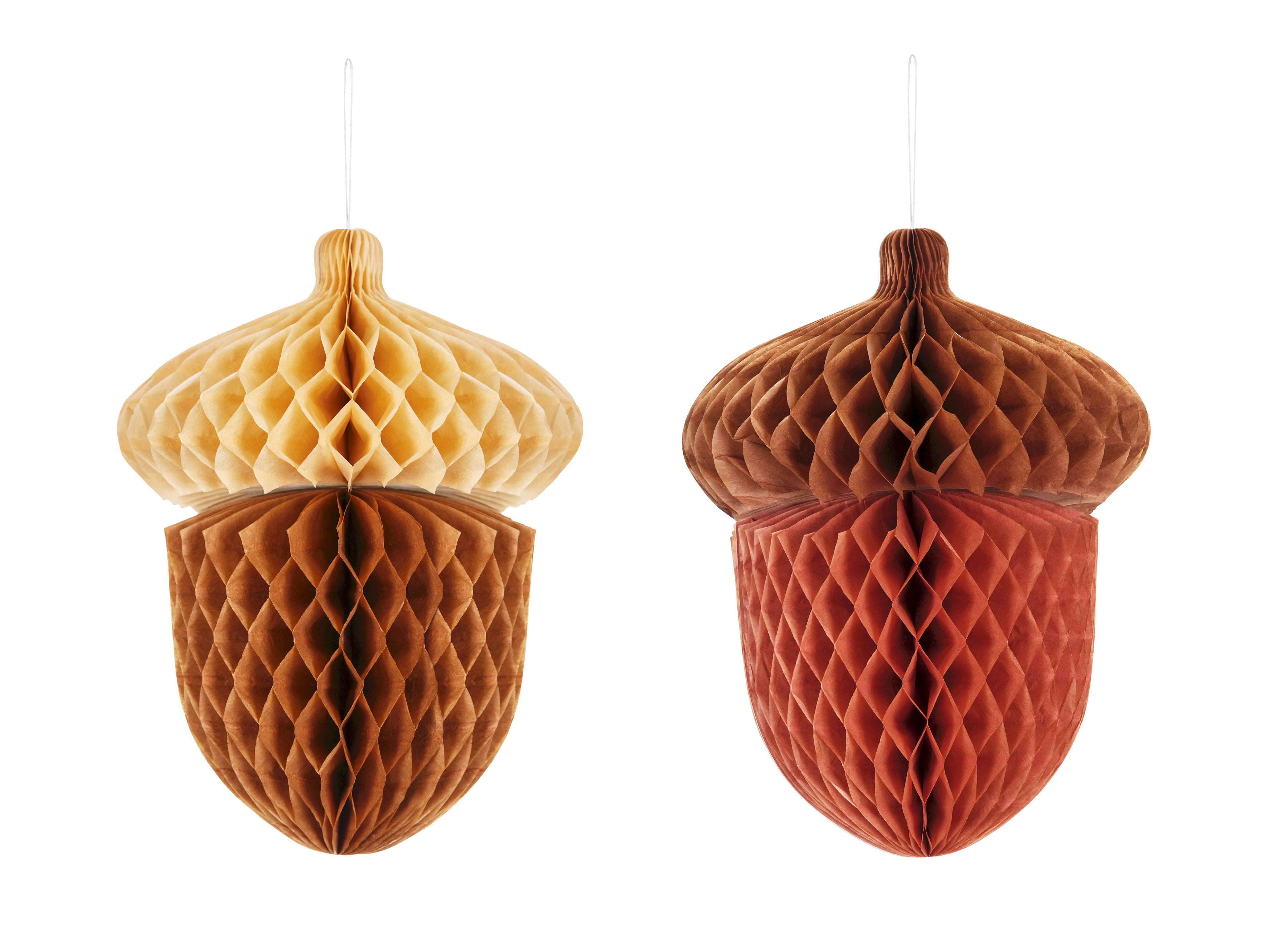 Seidenpapier‑Dekoration „Eicheln“ – 2er Set | Farbmix, Höhe 27 cm | Herbst & Woodland Hängedeko