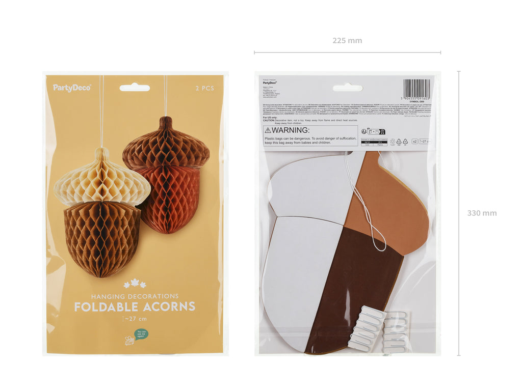 Seidenpapier‑Dekoration „Eicheln“ – 2er Set | Farbmix, Höhe 27 cm | Herbst & Woodland Hängedeko