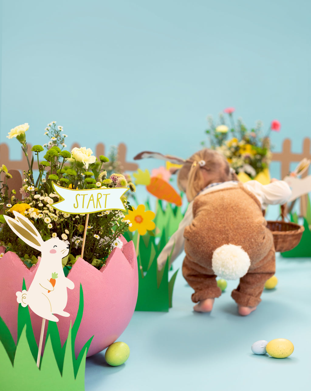 Ostereiersuche‑Set – 10 Deko‑Picks für Kuchen & Garten | Hasen, Karotten, Blumen & Pfeile | 8–22,5 × 6–24 cm, Stäbe 20 cm