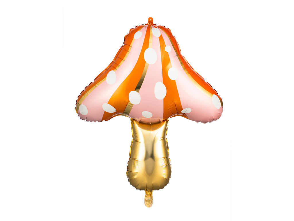 Pilz‑Folienballon – 66 × 75 cm | Matter Mushroom Ballon im Farbmix mit goldenem Metallic‑Print | Für Luft & Helium