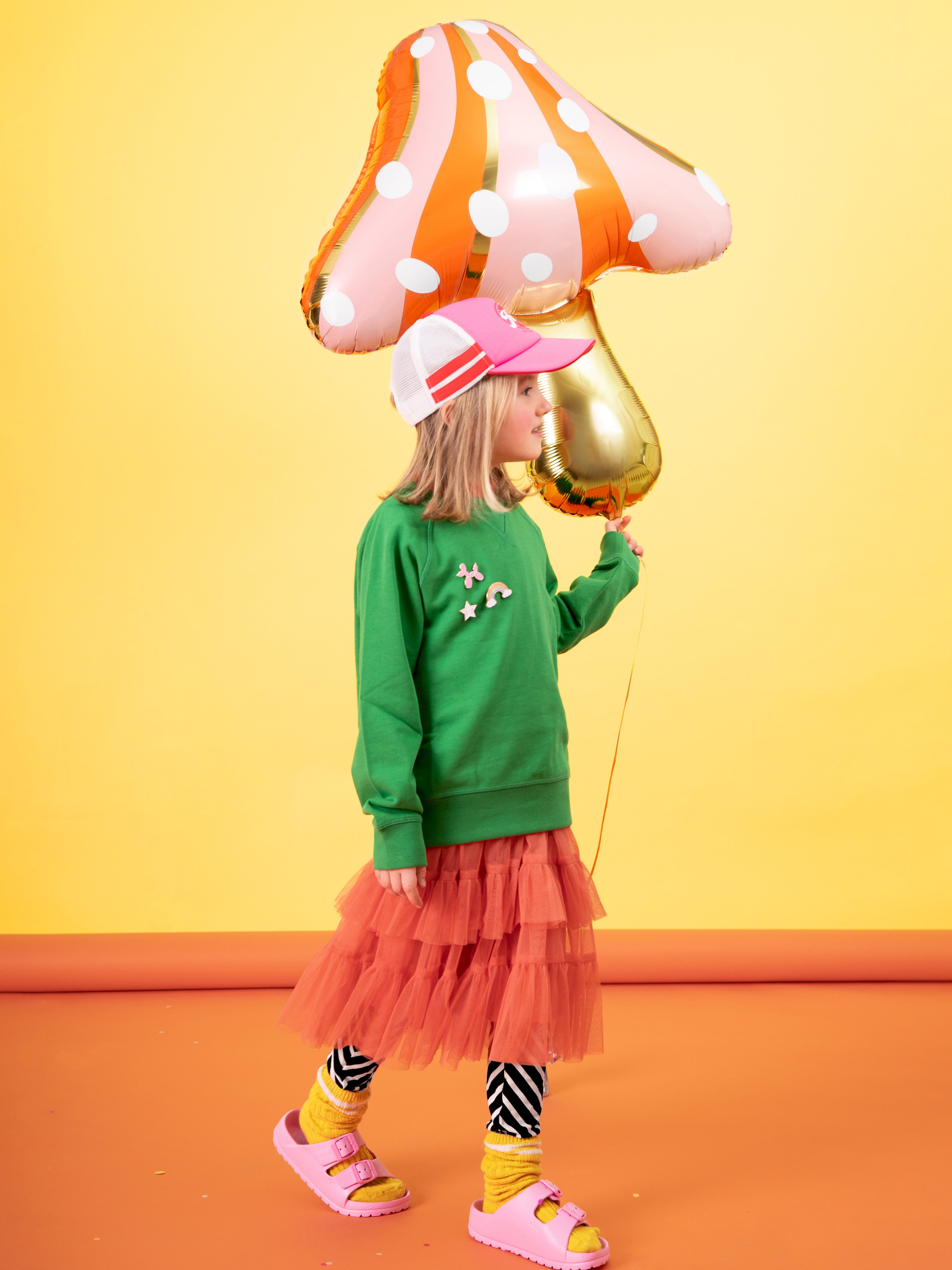 Pilz‑Folienballon – 66 × 75 cm | Matter Mushroom Ballon im Farbmix mit goldenem Metallic‑Print | Für Luft & Helium