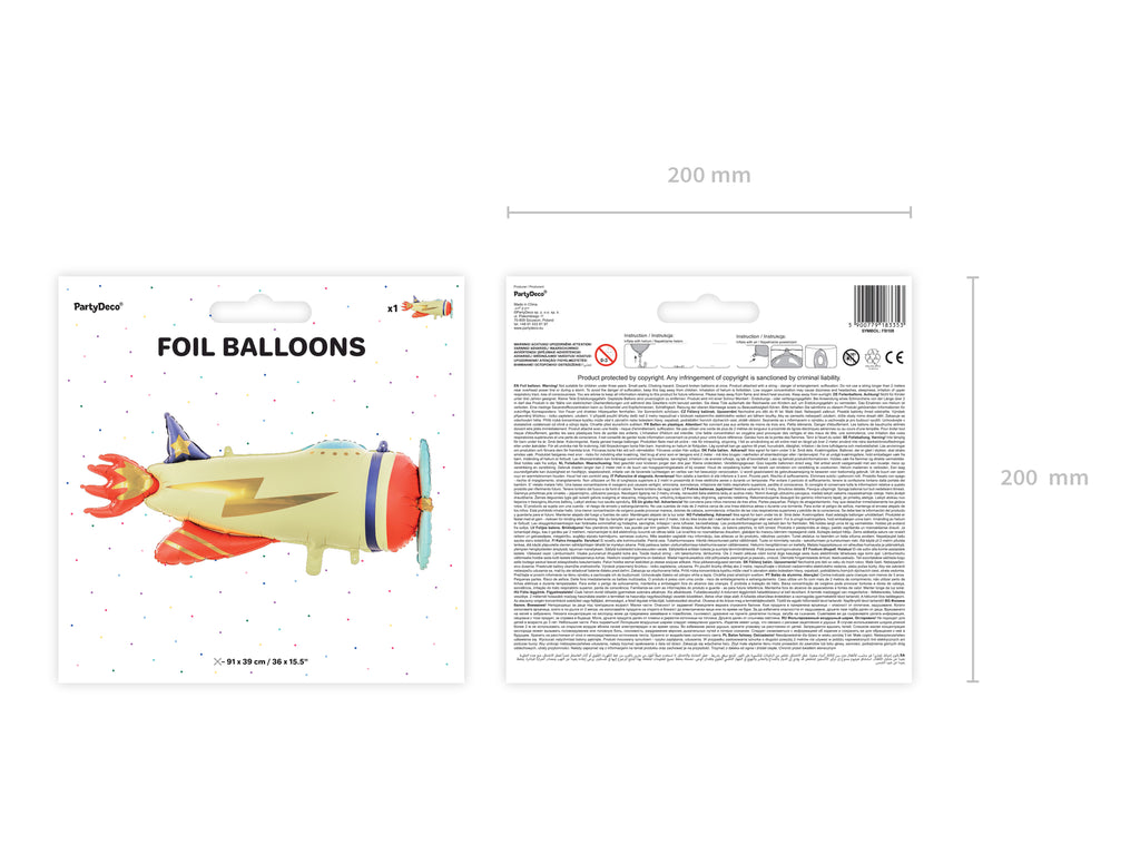 Flugzeug‑Folienballon – 91 × 39 cm | Matter Motivballon im Farbmix | Für Helium & Luft | Kindergeburtstag & Reise‑Mottoparty