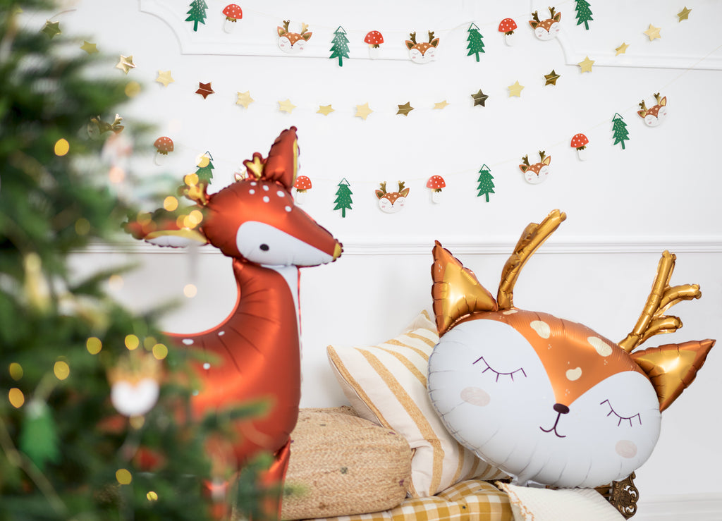 Hirsch‑Folienballon – 80 × 105 cm | Matter Motivballon im Farbmix für Weihnachten, Winter & Kindergeburtstag
