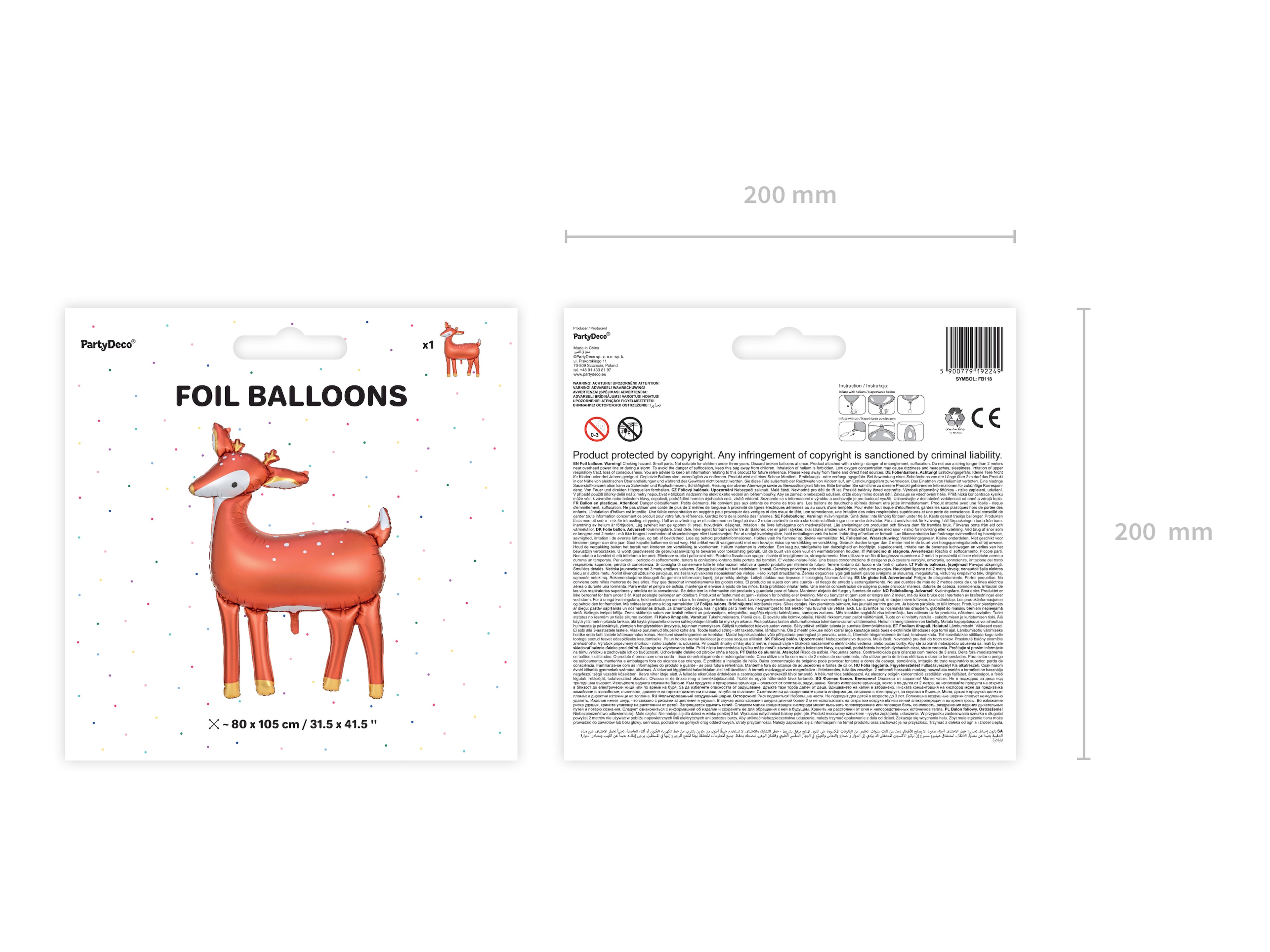 Hirsch‑Folienballon – 80 × 105 cm | Matter Motivballon im Farbmix für Weihnachten, Winter & Kindergeburtstag