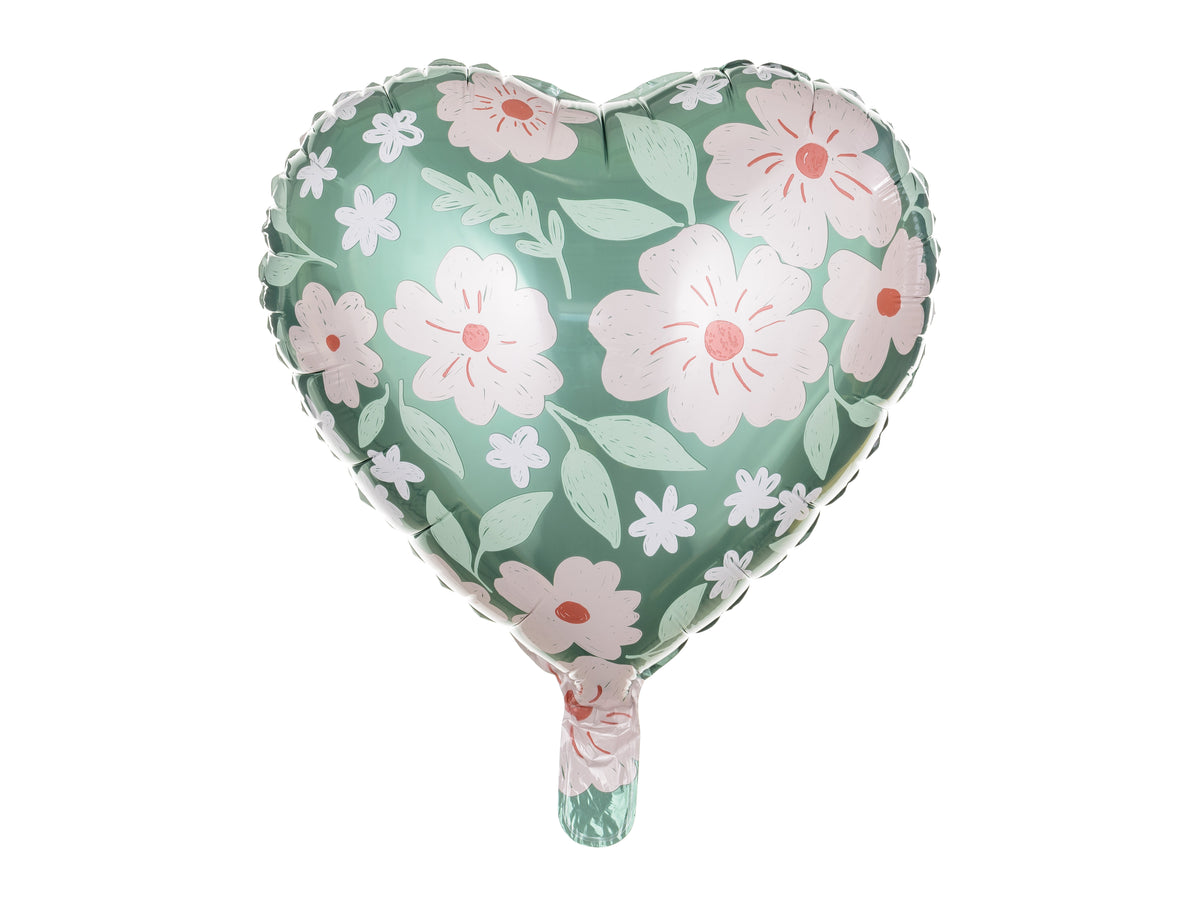 Herz-Folienballon mit Blumen 45 cm - floraler Herzballon in verschiedenen Farben, für Helium und Luft, Hochzeits- und Geburtstagsdeko