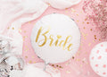 Braut‑Folienballon „Bride“ – Weiß mit goldener Schrift | 45 cm (35 cm aufgeblasen) | Helium & Luft | JGA, Bridal Shower, Hochzeit