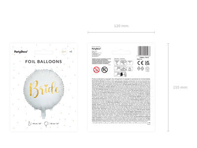 Braut‑Folienballon „Bride“ – Weiß mit goldener Schrift | 45 cm (35 cm aufgeblasen) | Helium & Luft | JGA, Bridal Shower, Hochzeit