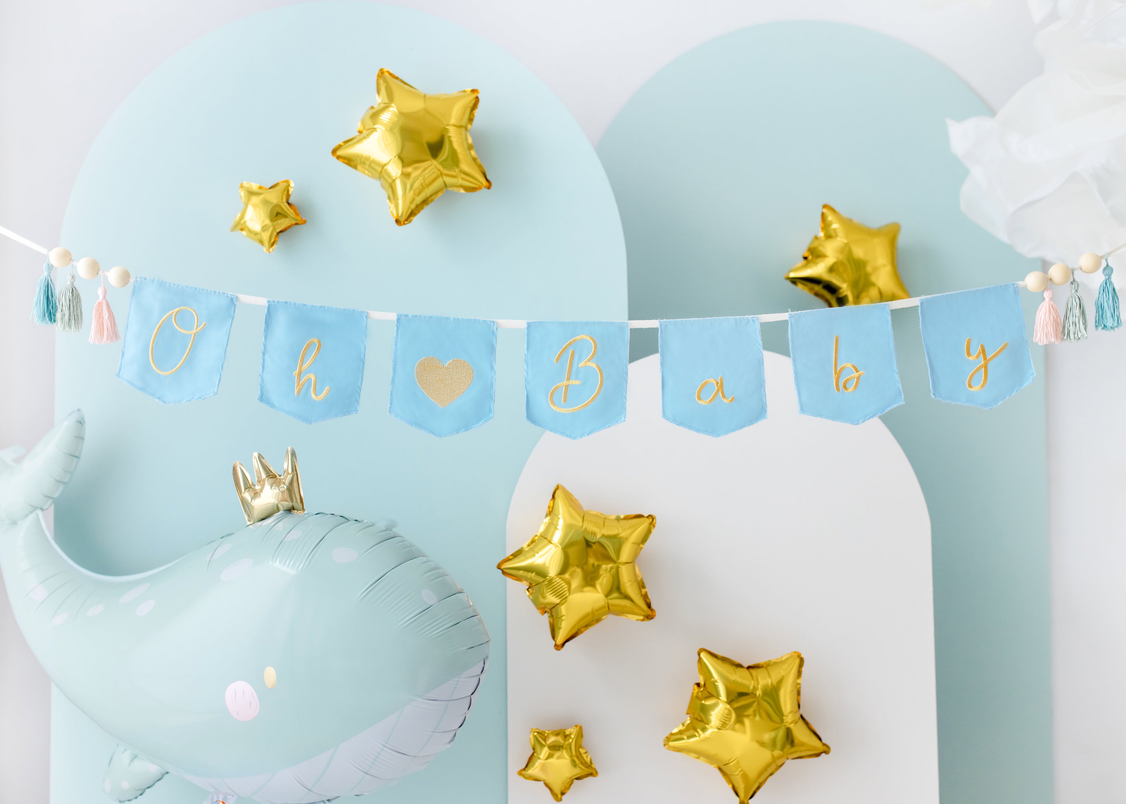 Wal-Folienballon Hellblau - 93 x 60 cm | Niedlicher Wal Ballon für Babyshower, Kindergeburtstag, Taufe & Meerjungfrau Party