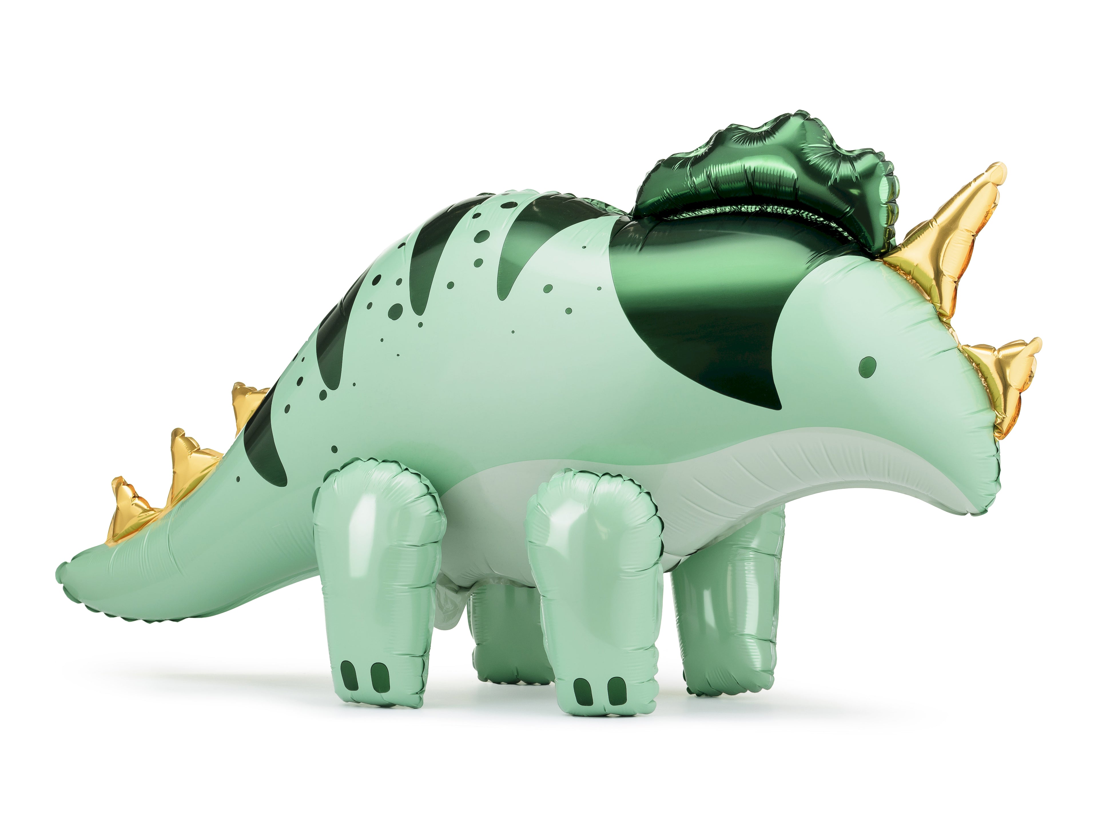 Triceratops-Folienballon groß 101 × 60,5 cm (aufgeblasen ca. 93 × 49 cm) – Grün, Luftfüllung inkl. Strohhalm, Dino-Party Deko